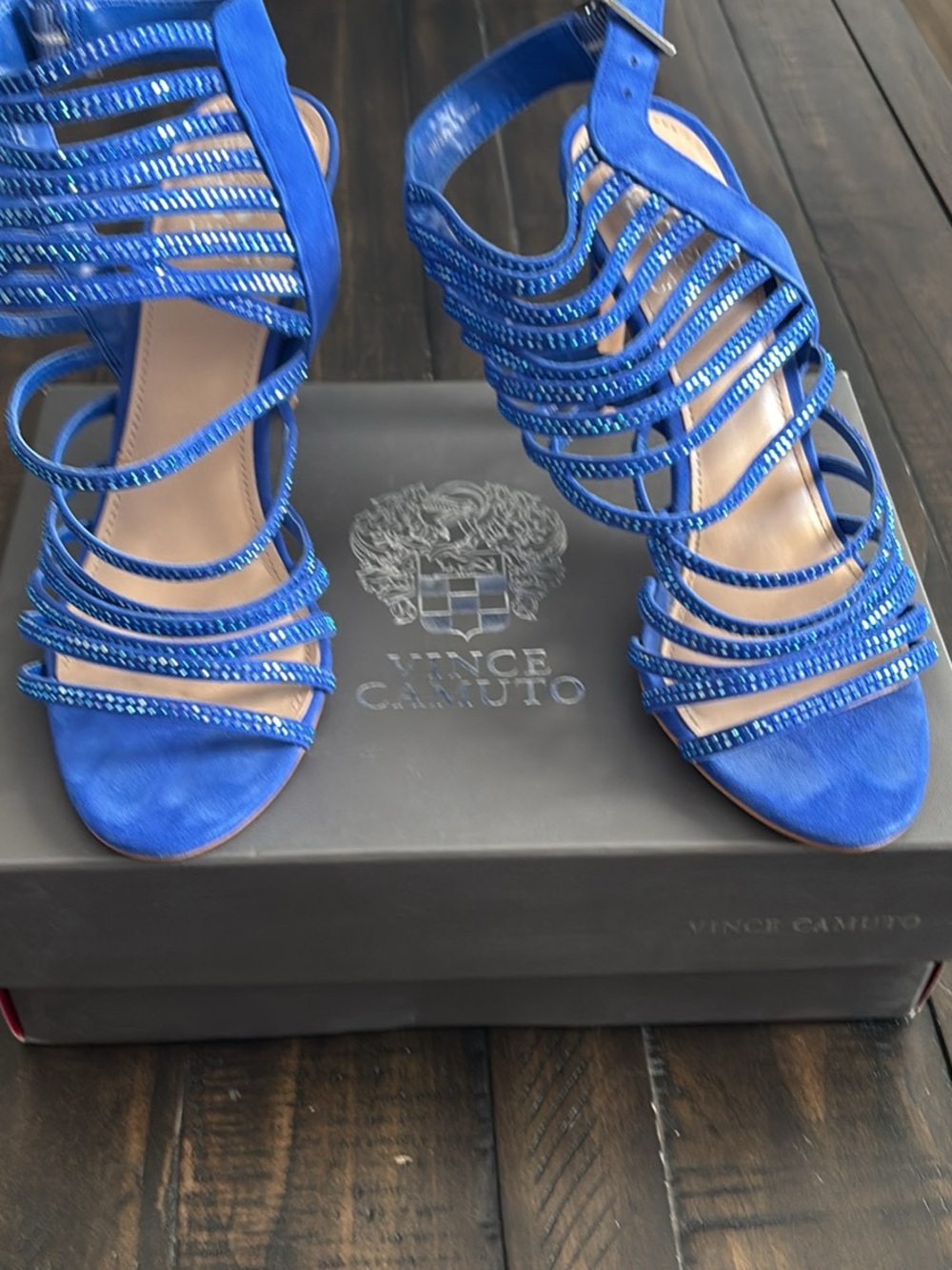 Vince Camuto Cobalt Blue Strappy Embellished Heels